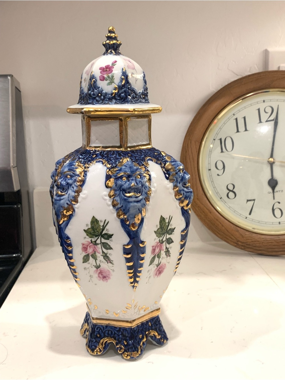 Blue and White Floral Porcelain Decorative Ginger Jar - Unbranded